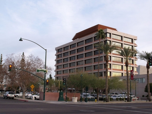 Mesa Bank and Mesa Arts Center building in downtown Mesa
