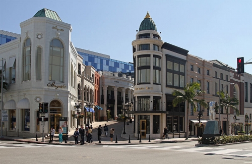 Beverly Hills au coin de Rodeo Drive et Via Rodeo