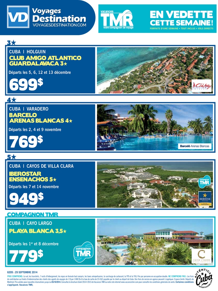 Forfaits d'une semaine Cuba! Tout inclus, vols directs, départs de