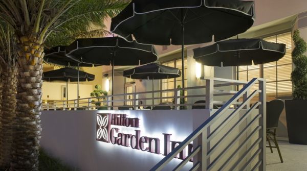 Hilton Garden Inn South Beach Royal Polo exterior at night