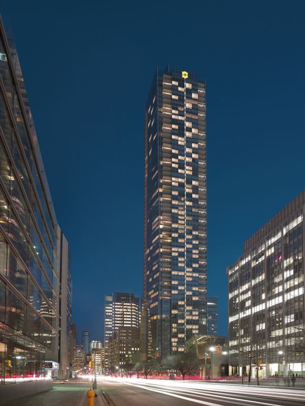 Shangri-La Hotel Toronto exterior at night