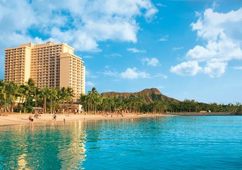 Aston Waikiki Beach exterior at night