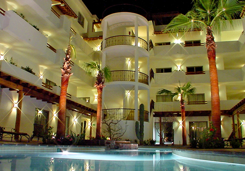 Hotel Santa Fe Loreto pool at night