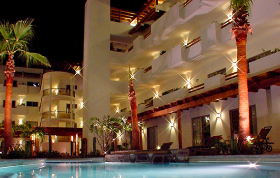 Hotel Santa Fe Loreto pool at night