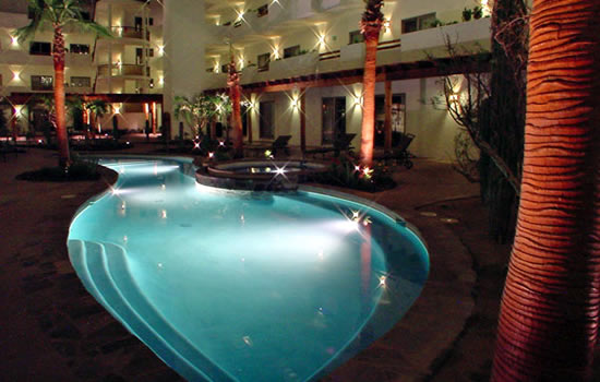Hotel Santa Fe Loreto pool at night