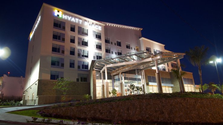 Hyatt Place Los Cabos exterior at night