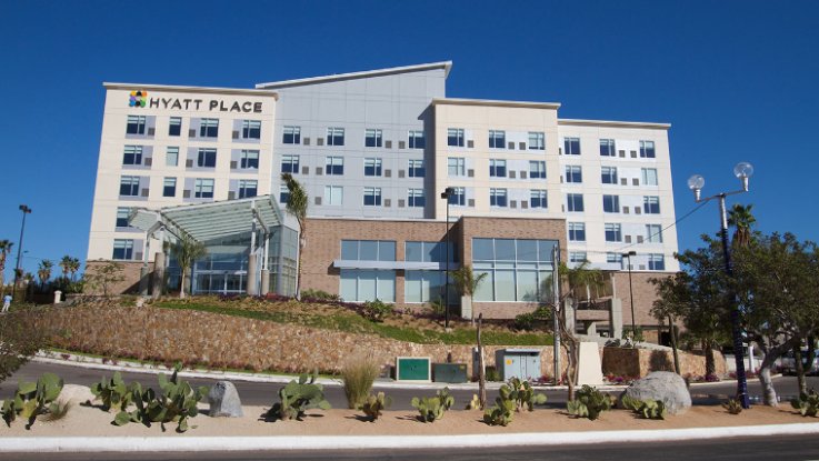 Hyatt Place Los Cabos exterior at night