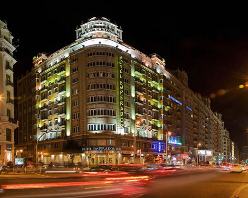 Emperador Hotel exterior at night