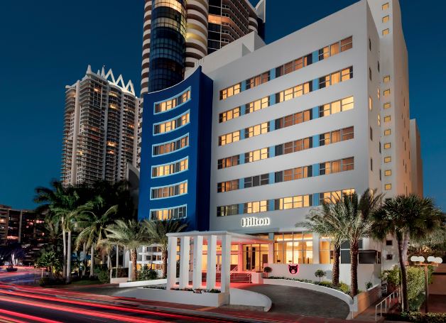 Hilton Cabana Miami Beach exterior at night