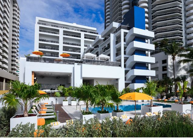 Hilton Cabana Miami Beach exterior at night
